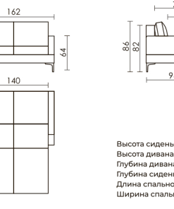 Диван Оскар в ткани категории 2, пружинный блок — чертеж с размерами